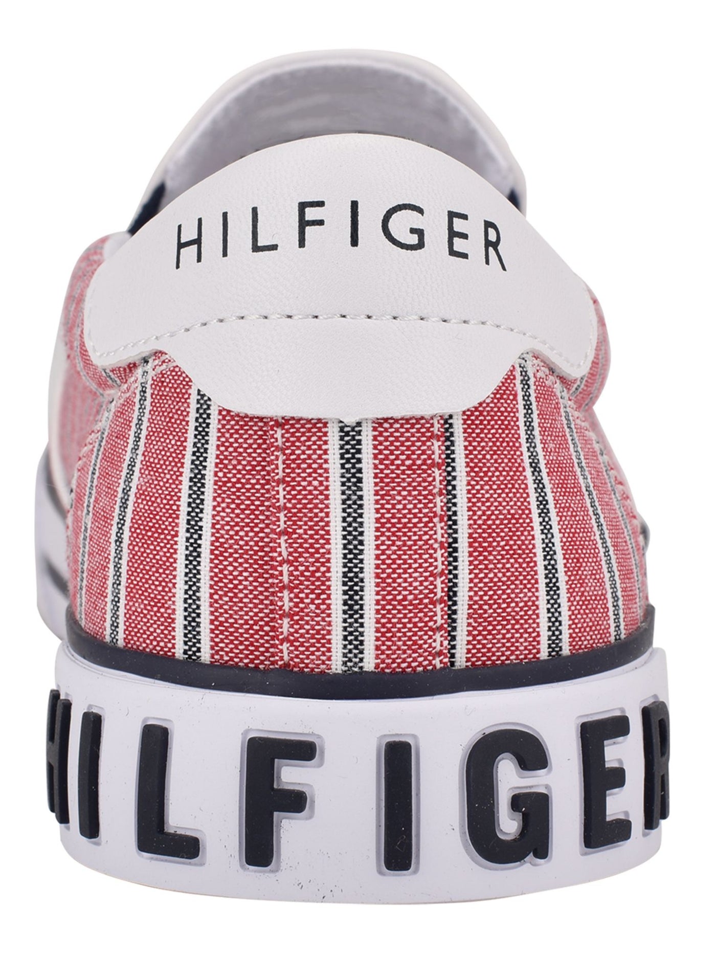 TOMMY HILFIGER Womens Red Striped Mixed Media Dual Goring Logo Cushioned Embroidered Roaklyn Round Toe Slip On Sneakers Shoes 11 M