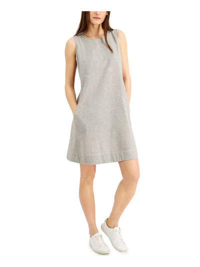 EILEEN FISHER Womens Gray Pinstripe Sleeveless Round Neck Above The Knee Shift Dress Petites PS