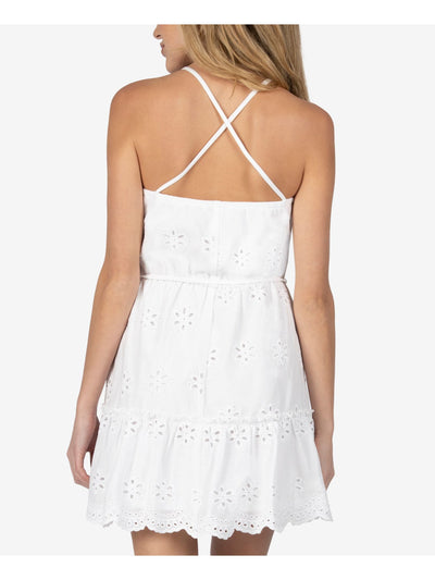 SPEECHLESS Womens White Eyelet Belted Ruffled Sleeveless Halter Short Party Fit + Flare Dress XL