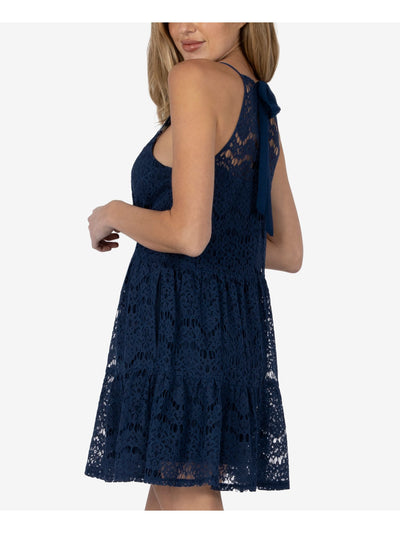 SPEECHLESS Womens Navy Lace Pocketed Sleeveless Halter Short Shift Dress XXS