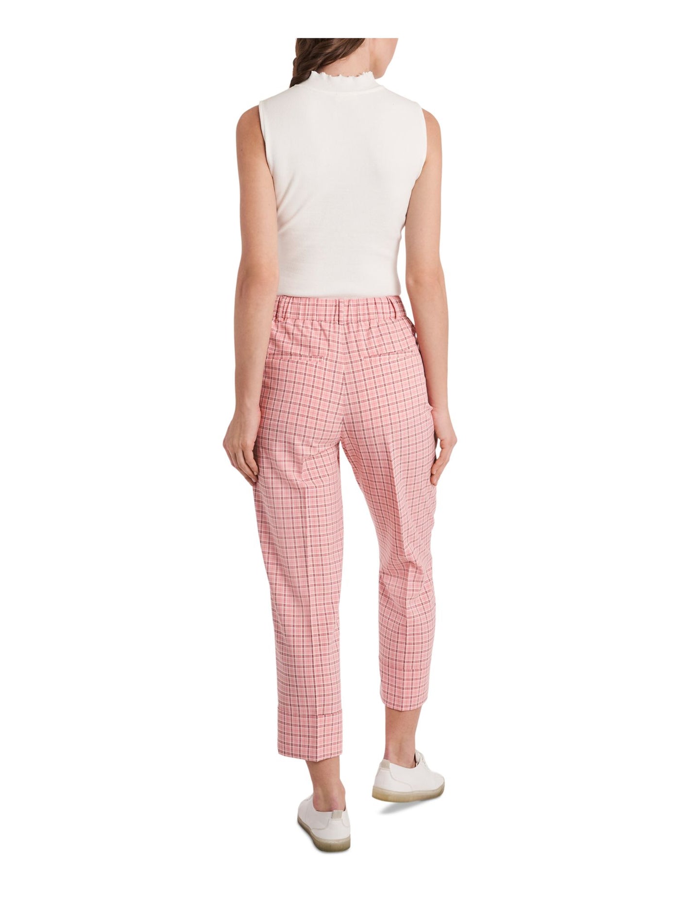 RILEY&RAE Womens Pink Stretch Zippered Pocketed Cuffed Hem Plaid Straight leg Pants 0