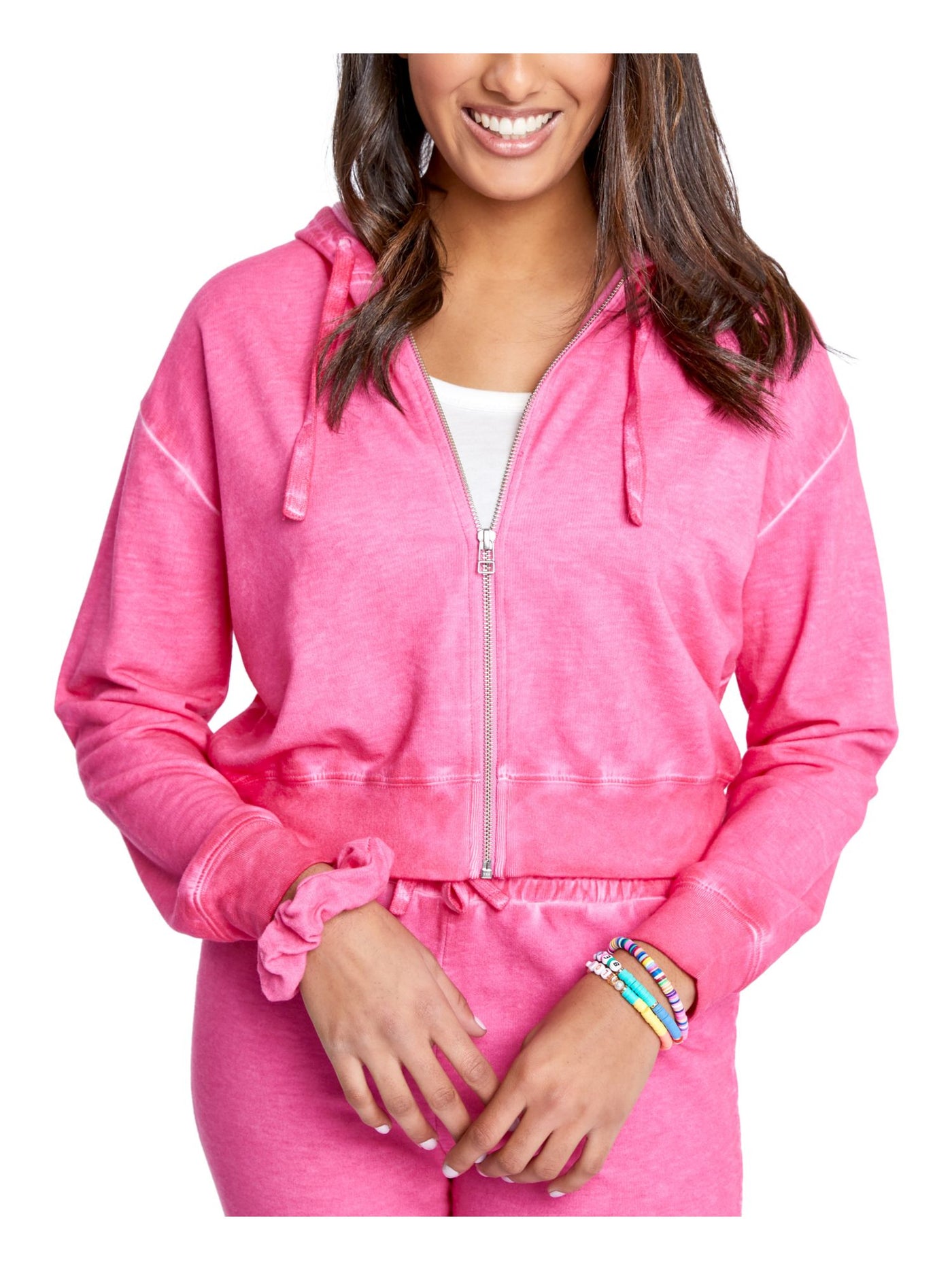 SUNDOWN BY SPLENDID Womens Pink Zippered Pocketed Drawstring Relaxed Fit Long Sleeve Hoodie Top XS