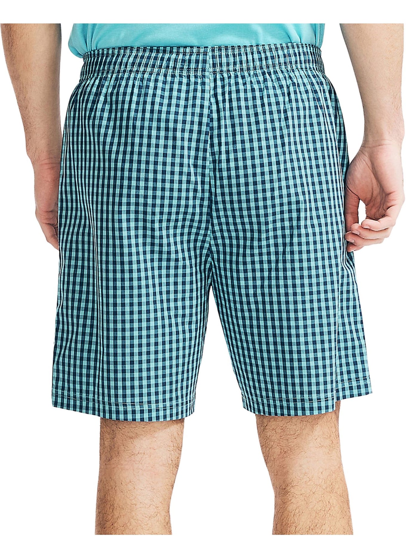 NAUTICA Intimates Turquoise Classic Fit  Pocketed Logo At Hip Concealed Button Fly Closure Check Sleep Shorts M