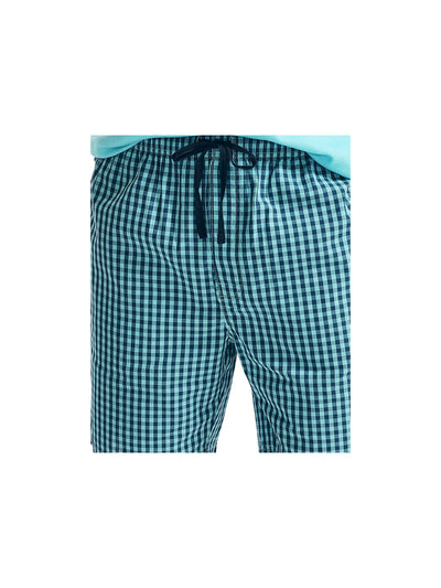 NAUTICA Intimates Turquoise Classic Fit  Pocketed Logo At Hip Concealed Button Fly Closure Check Sleep Shorts M