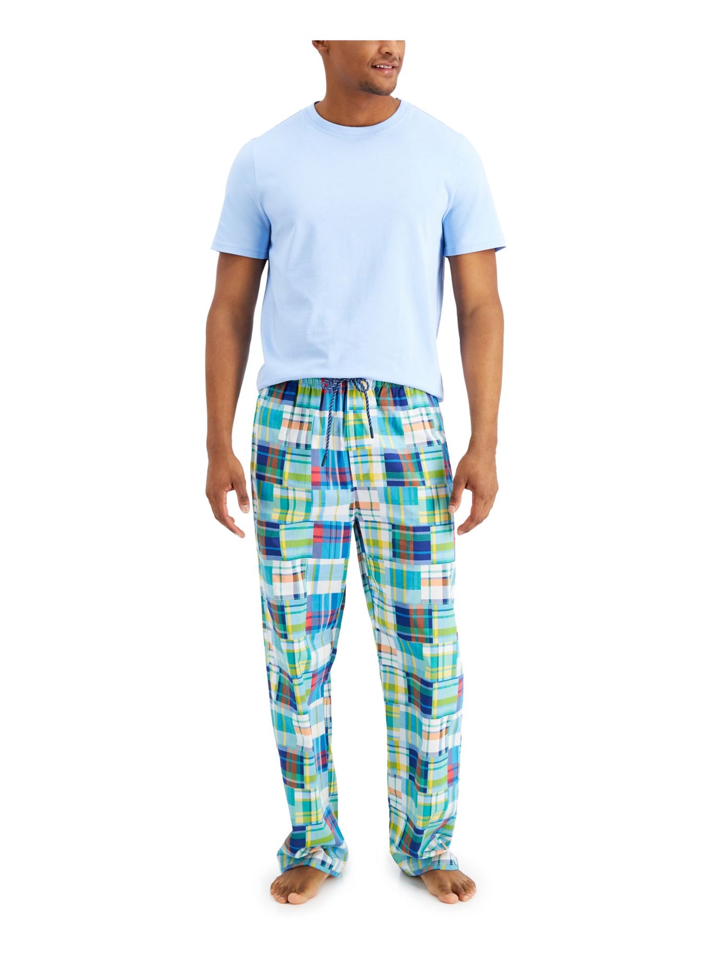 CLUBROOM Mens Light Blue Drawstring Short Sleeve T-Shirt Top Straight leg Pants Pajamas XL