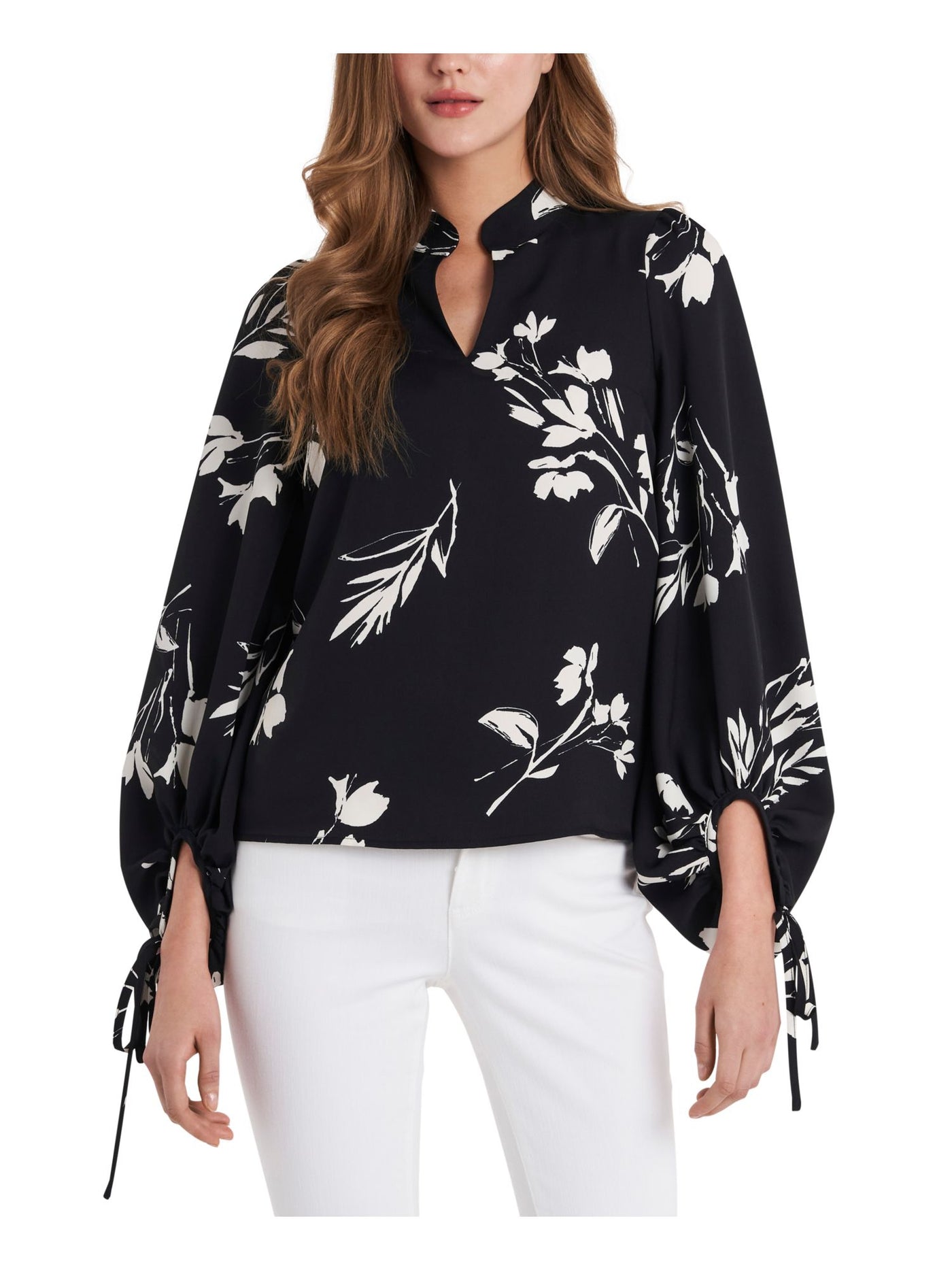 VINCE CAMUTO Womens Black Floral Tunic Top XS