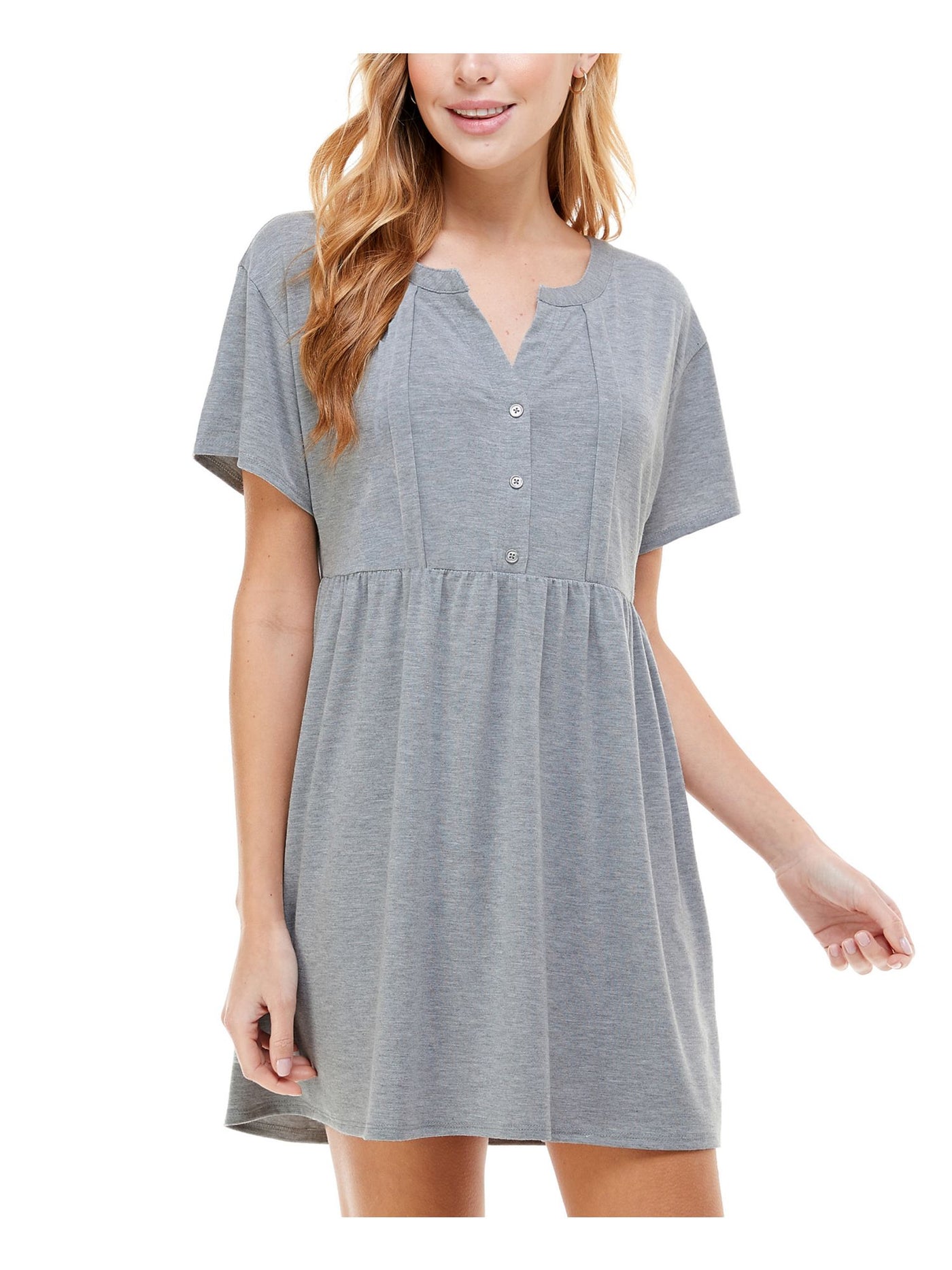 KINGSTON GREY Womens Gray Split Neck Mini Fit + Flare Dress Size: S