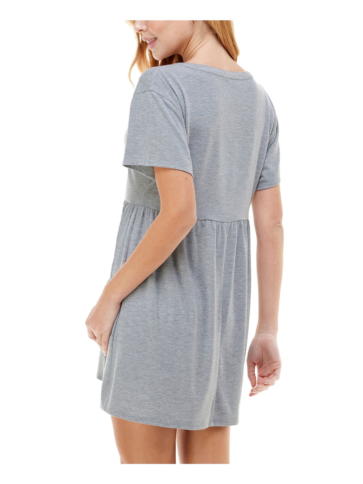 KINGSTON GREY Womens Gray Split Neck Mini Fit + Flare Dress Size: S