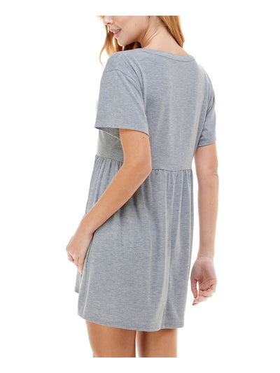 KINGSTON GREY Womens Gray Split Neck Mini Fit + Flare Dress Size: S