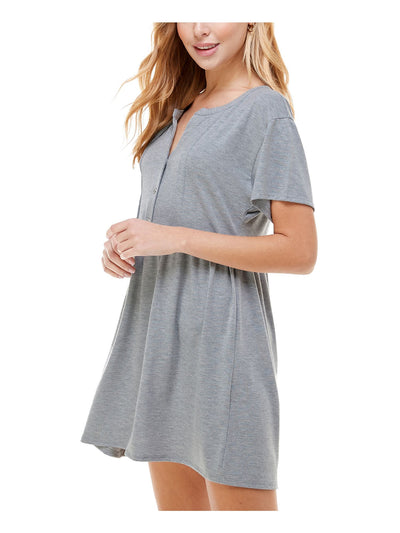 KINGSTON GREY Womens Gray Split Neck Mini Fit + Flare Dress Size: S