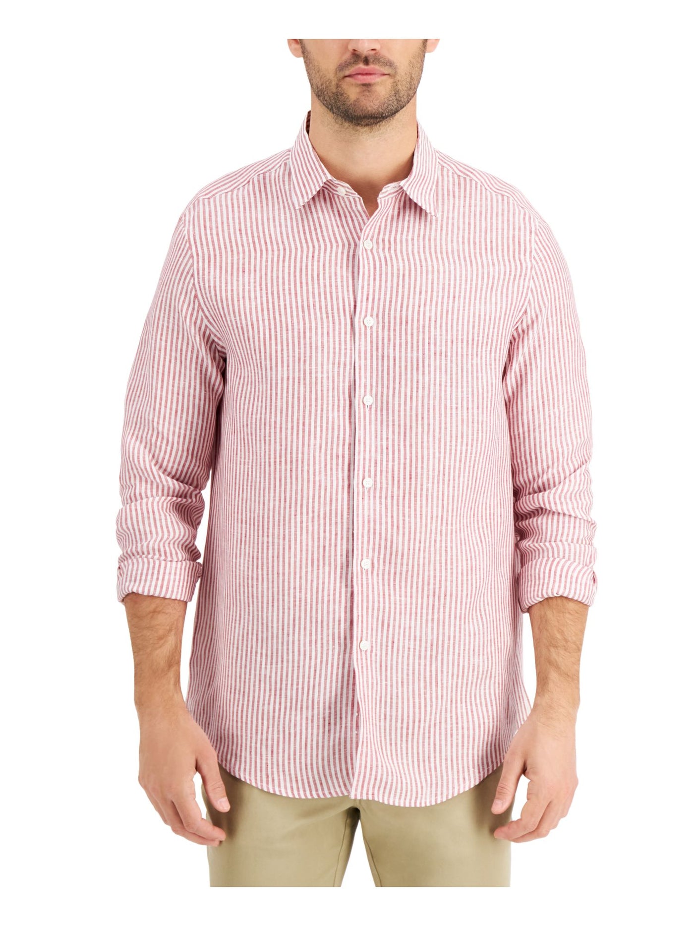 TASSO ELBA Mens Catalo Red Striped Spread Collar Classic Fit Button Down Shirt XXL