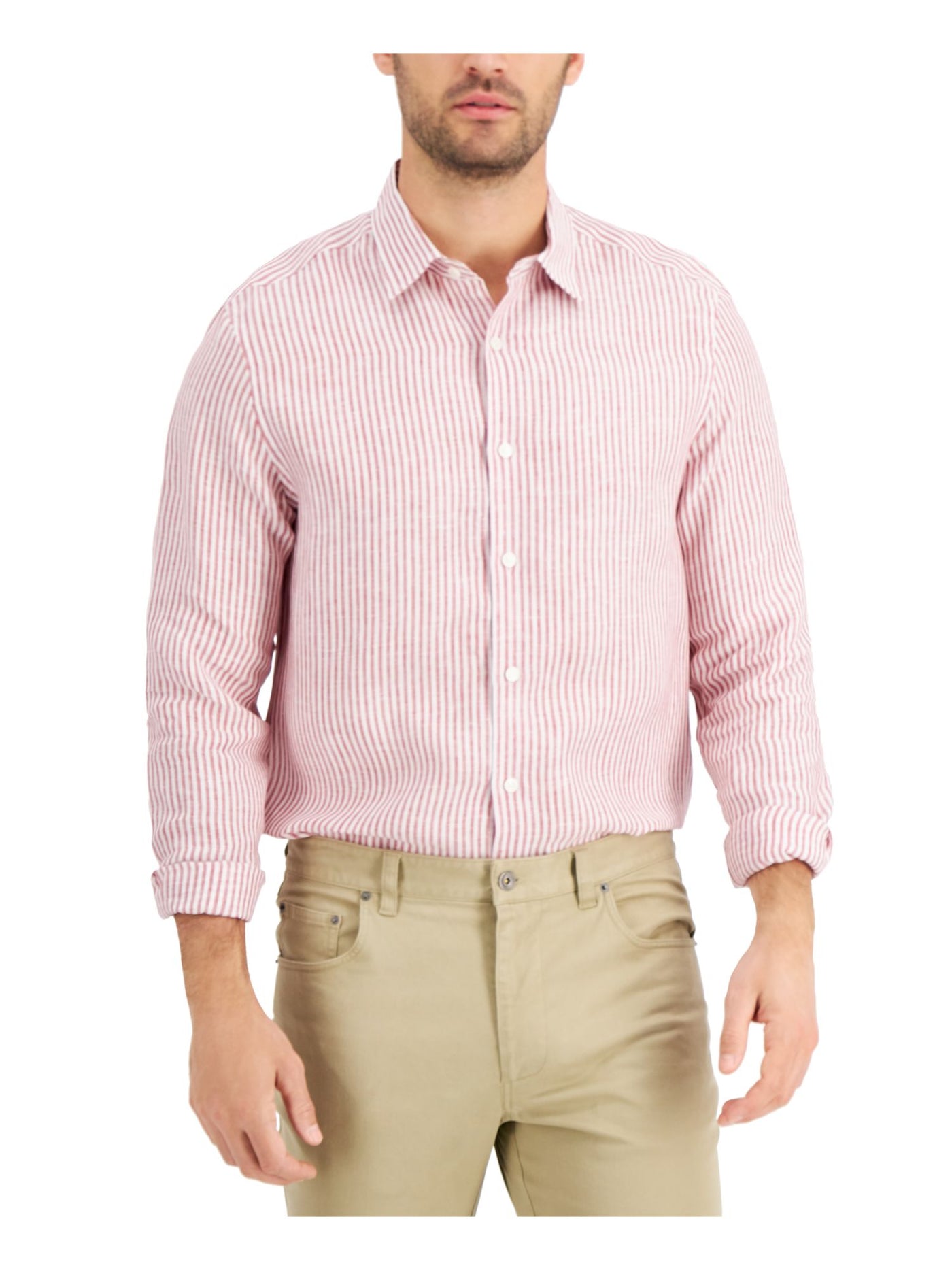 TASSO ELBA Mens Catalo Red Striped Spread Collar Classic Fit Button Down Shirt XXL