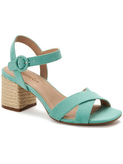 CHARTER CLUB Womens Turquoise Crisscross Straps Espadrille Heel Ankle Strap Padded Rioo Square Toe Block Heel Buckle Slingback Sandal 9 M