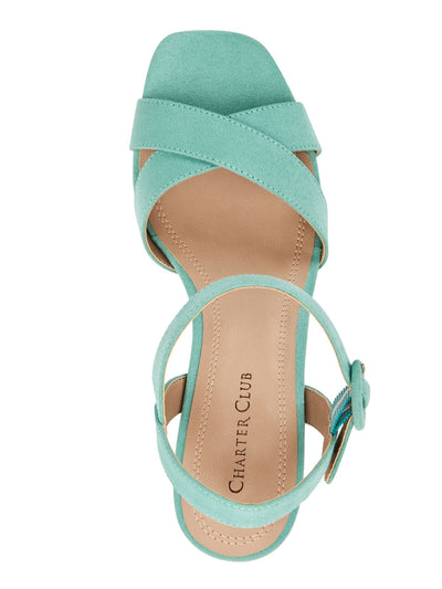 CHARTER CLUB Womens Aqua Ankle Strap Padded Rioo Square Toe Block Heel Buckle Slingback Sandal 7 M