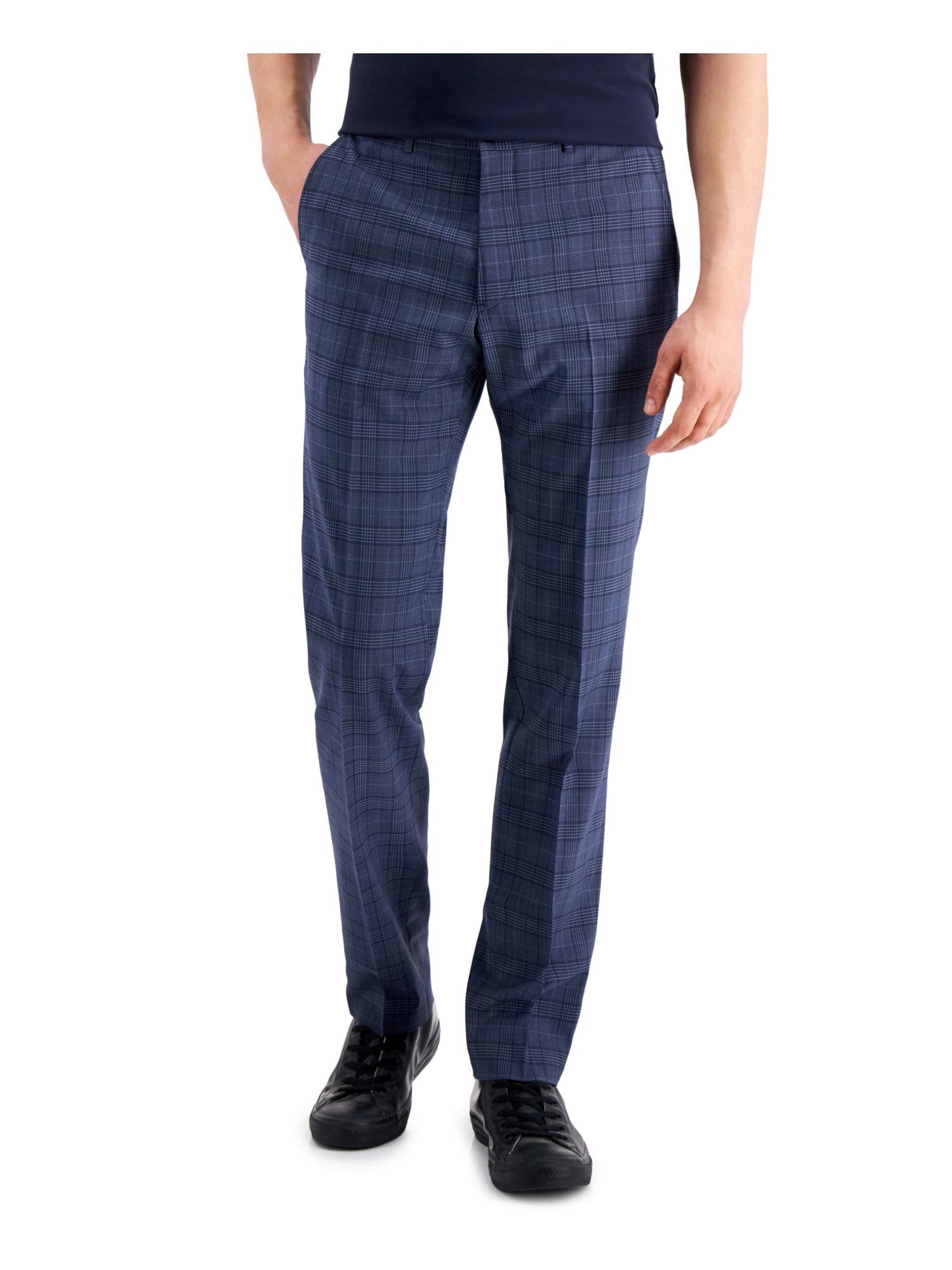 ARMANI EXCHANGE Mens Navy Flat Front, Plaid Stretch Suit Separate Pants 34 Waist