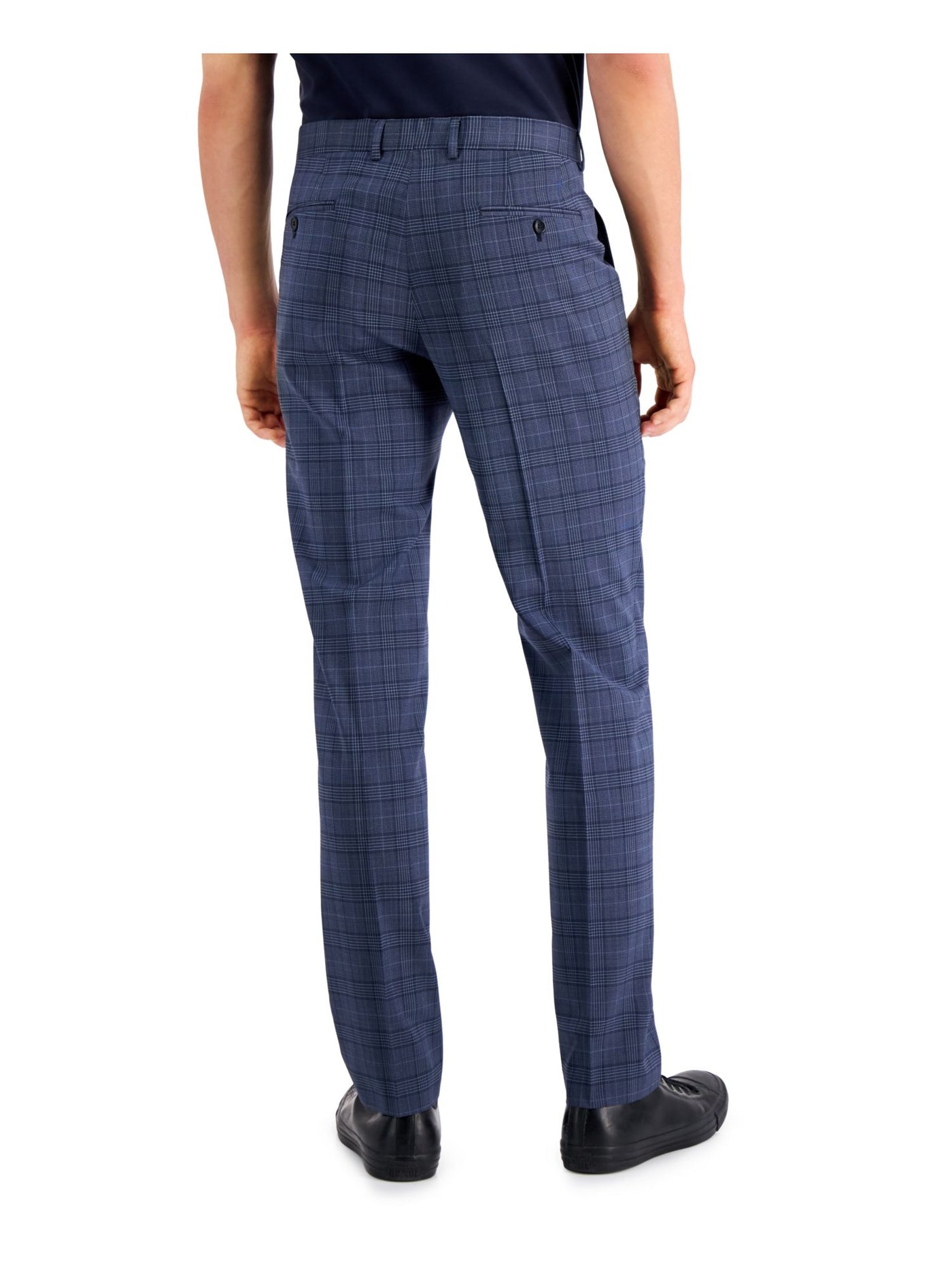 ARMANI EXCHANGE Mens Navy Flat Front, Plaid Stretch Suit Separate Pants 34 Waist