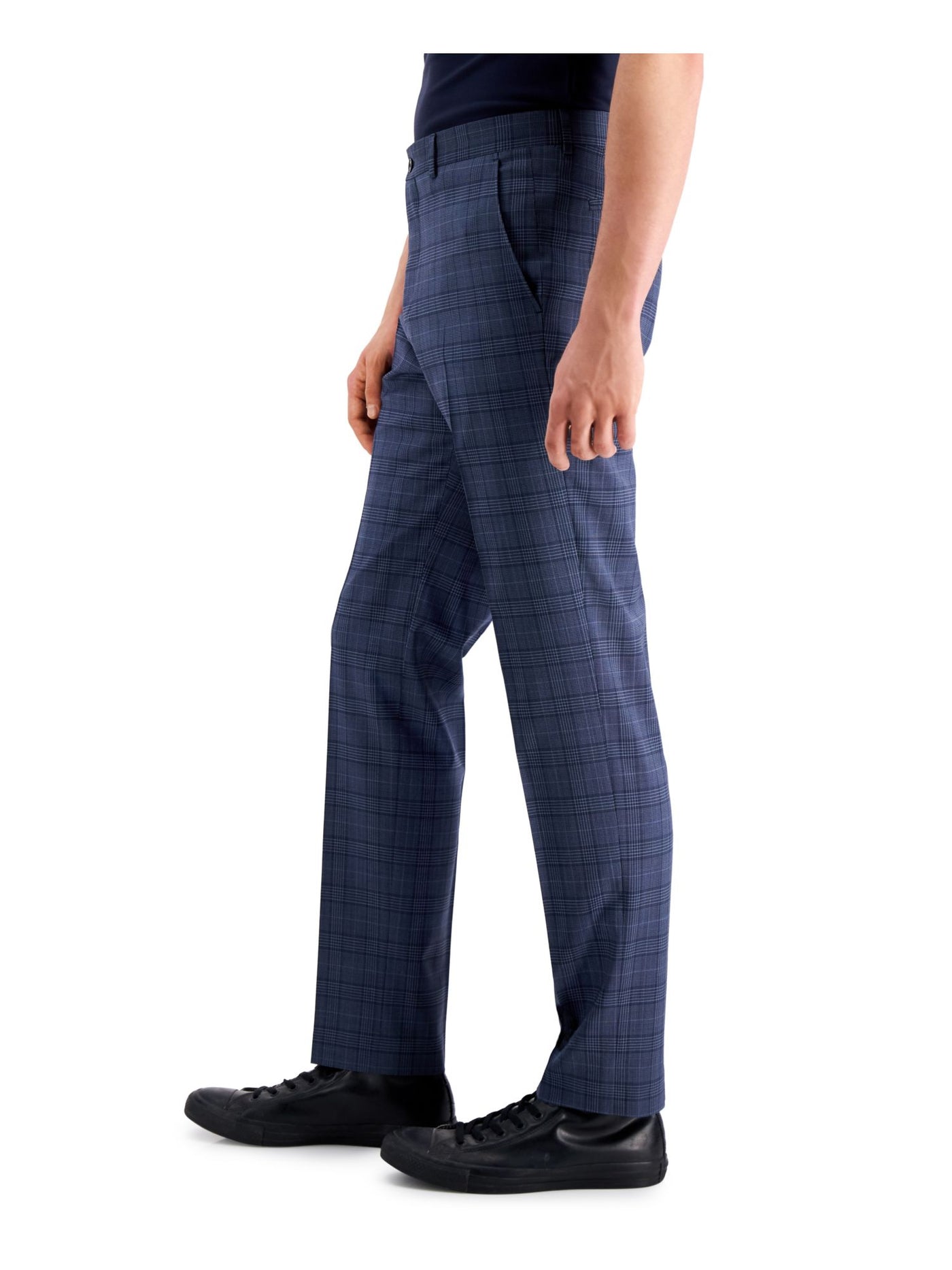 ARMANI EXCHANGE Mens Navy Flat Front, Plaid Stretch Suit Separate Pants 34 Waist