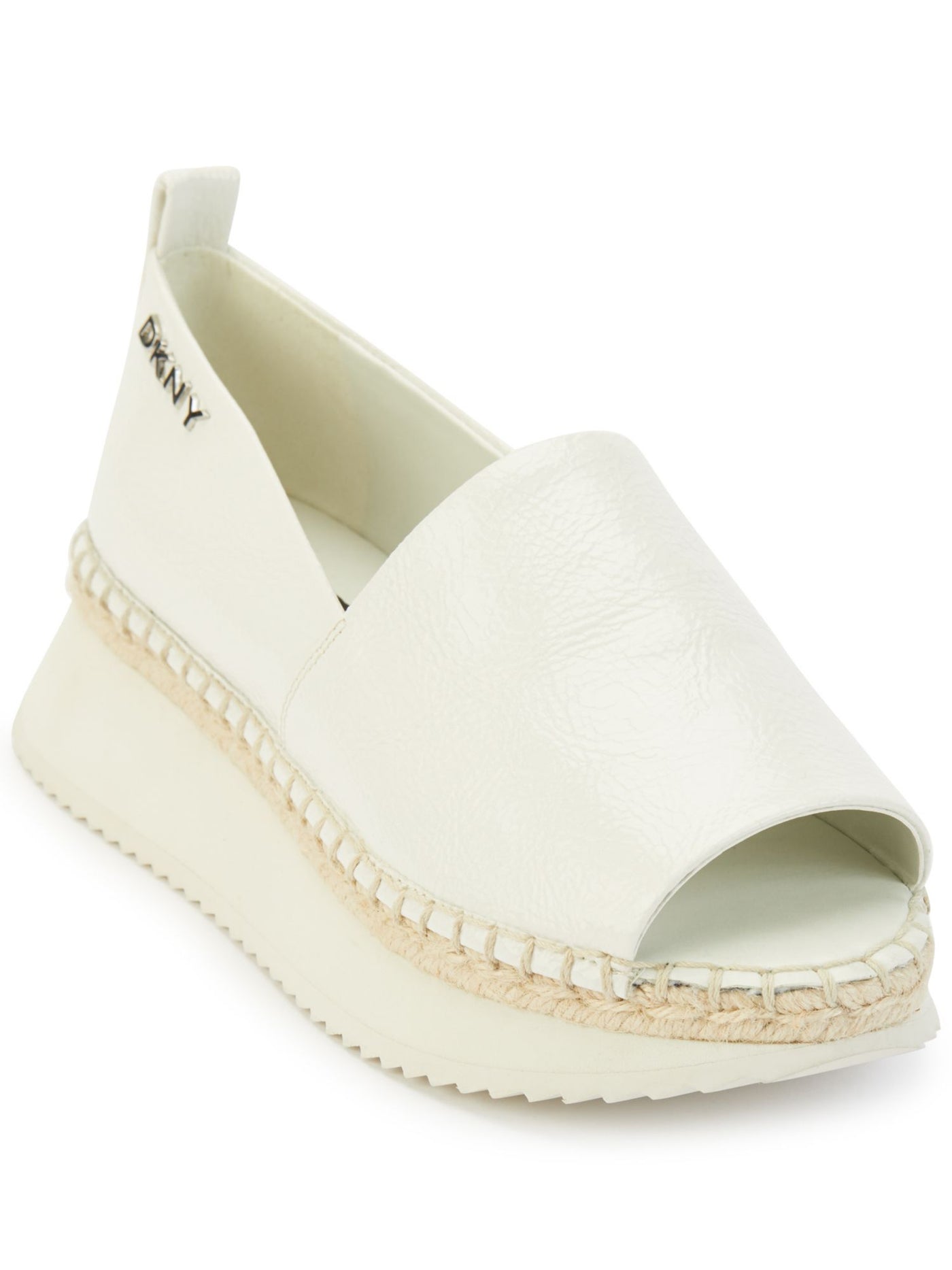 DKNY Womens White 1" Platform Espadrille Detail Serrated Sole Goring Padded Orza Peep Toe Wedge Slip On Heeled Loafers 5.5