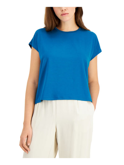 EILEEN FISHER Womens Turquoise Stretch Short Sleeve Crew Neck Top S