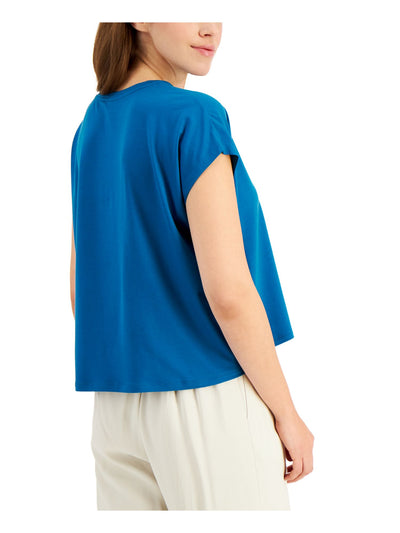 EILEEN FISHER Womens Turquoise Stretch Short Sleeve Crew Neck Top L