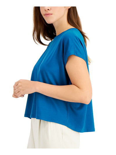 EILEEN FISHER Womens Turquoise Stretch Short Sleeve Crew Neck Top S