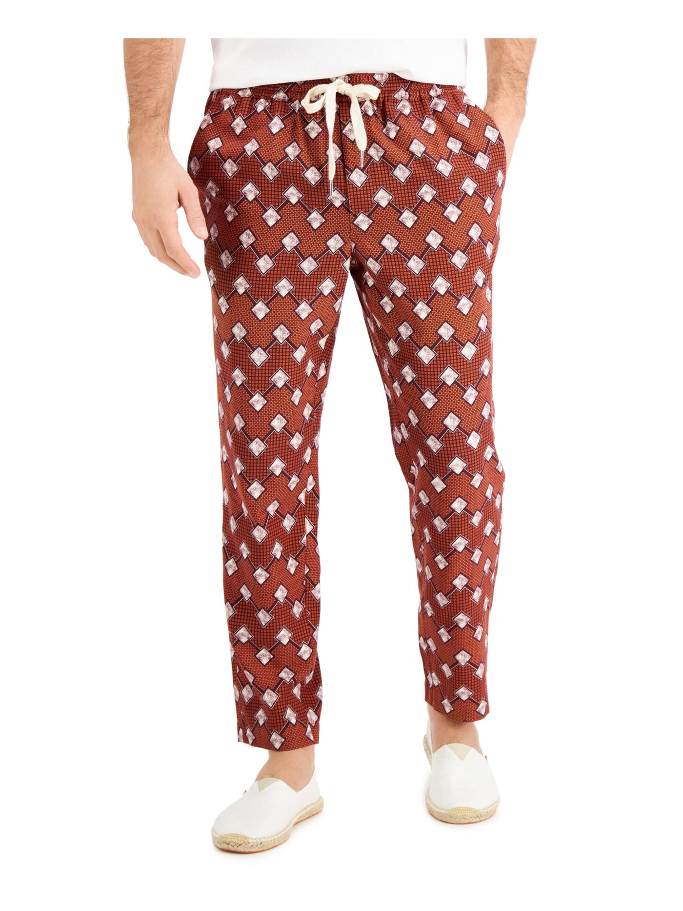 TASSO ELBA Mens Red Drawstring Lightweight Regular Fit Silk Pants L