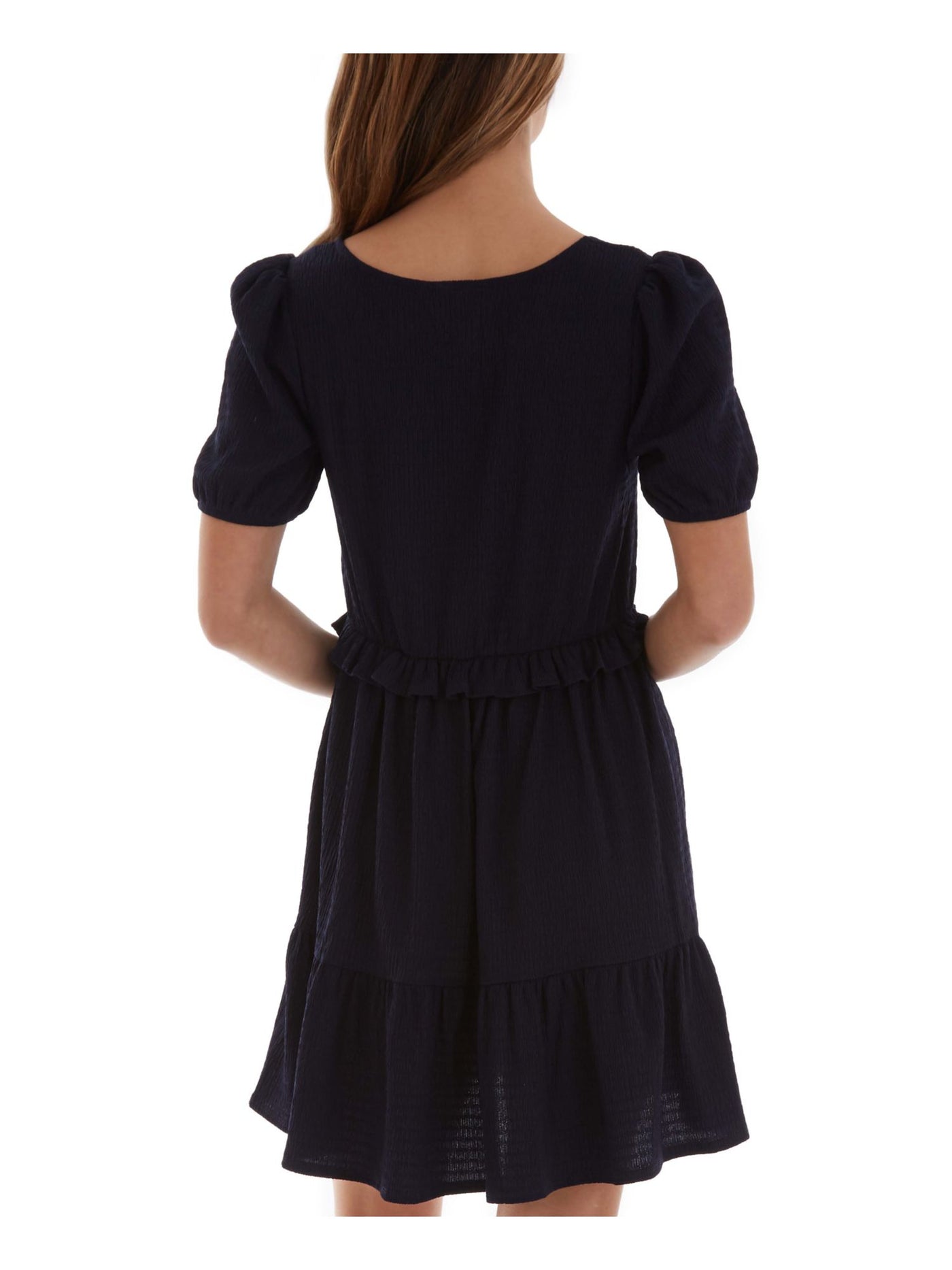 BCX Womens Navy Ruffled Textured Pouf Square Neck Short Shift Dress S