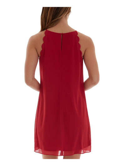 BCX DRESS Womens Red Scalloped Keyhole-back Sleeveless Halter Short Party Shift Dress XS