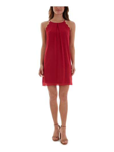 BCX DRESS Womens Red Scalloped Keyhole-back Sleeveless Halter Short Party Shift Dress XS