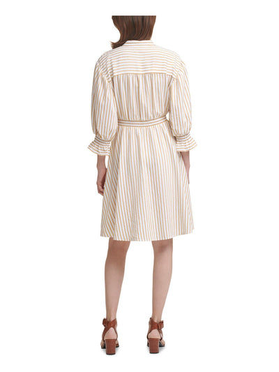 CALVIN KLEIN Womens Smocked Ruffled Split Tie Neck  Unlined Balloon Sleeve Above The Knee Evening Fit + Flare Dress