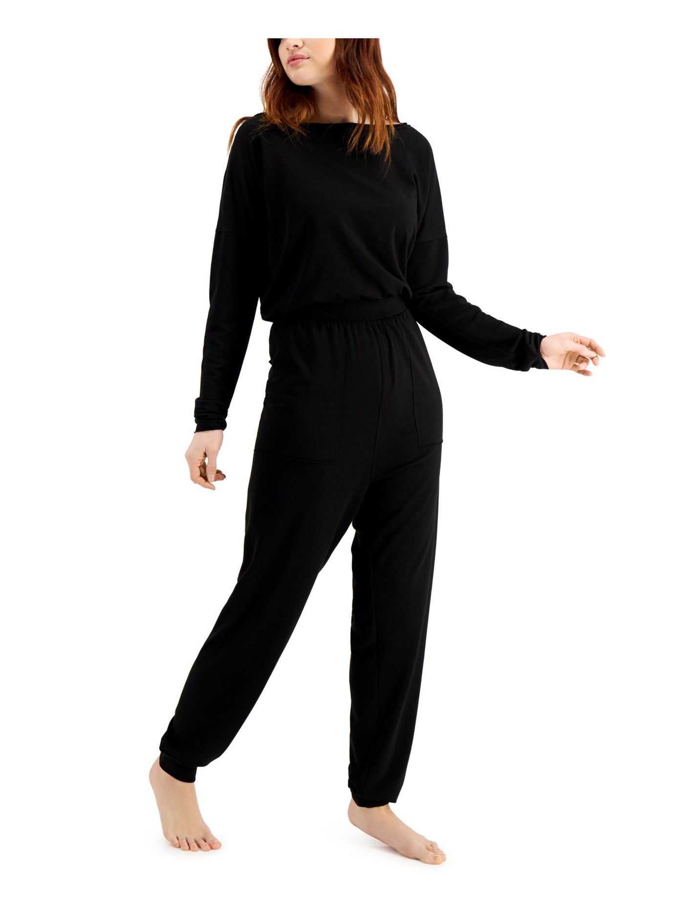 JENNI Intimates Black Knit Cuffed Key Hole Back Pajamas S