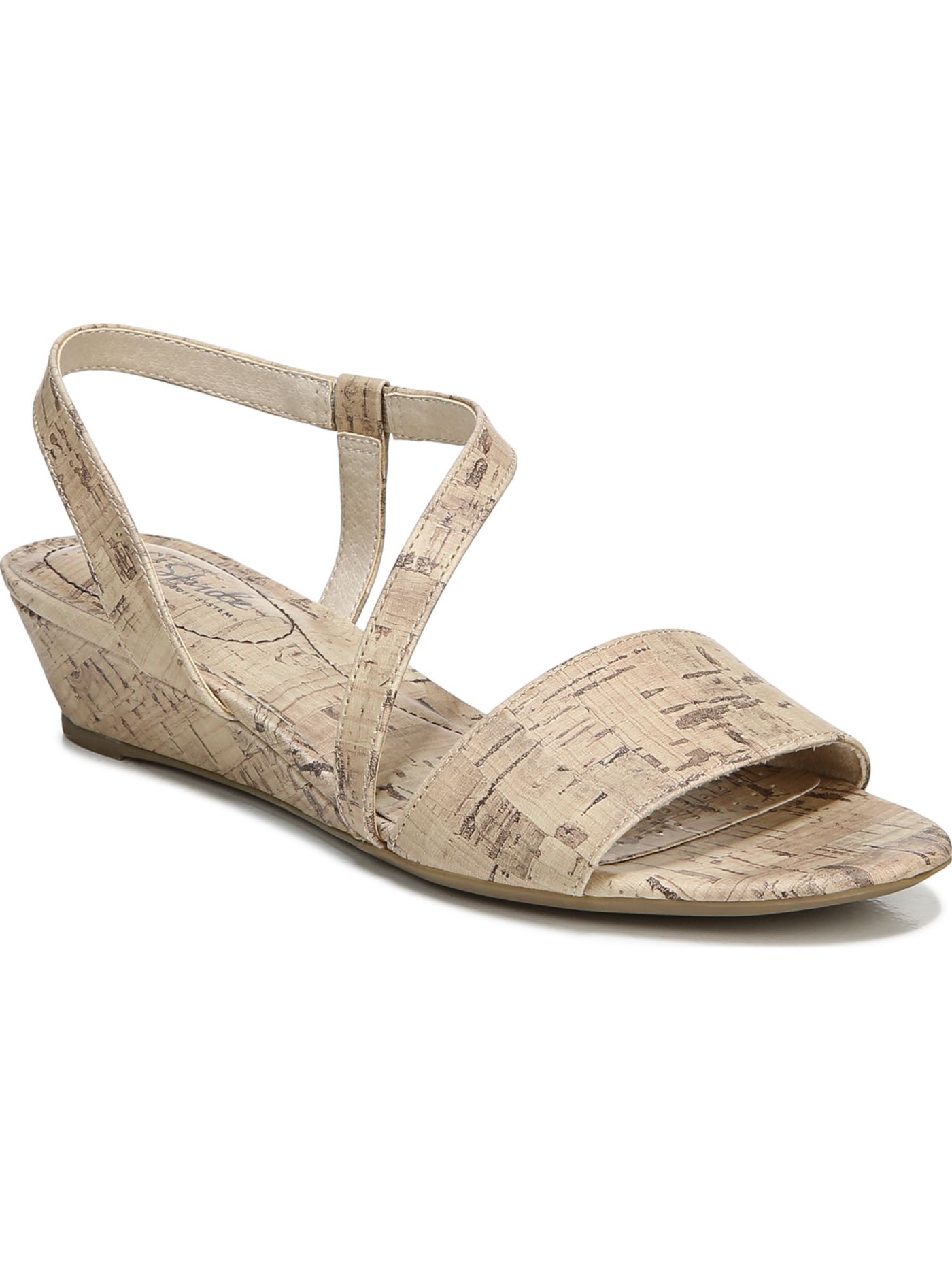 LIFE STRIDE Womens Beige Cork Asymmetrical Padded Yasmine Round Toe Wedge Slip On Heeled Sandal 8.5 M