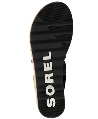 SOREL Womens Black Mixed Media 1-1/2" Cork-Like Platform Crisscross Stretch Straps Arch Support Cushioned Cameron Round Toe Wedge Slip On Leather Slingback Sandal