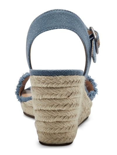 LUCKY BRAND Womens Blue 1/2" Platform Ankle Strap Frayed Moliey Square Toe Wedge Buckle Espadrille Shoes 11 M