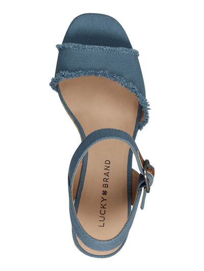 LUCKY BRAND Womens Blue 1/2" Platform Ankle Strap Frayed Moliey Square Toe Wedge Buckle Espadrille Shoes 11 M