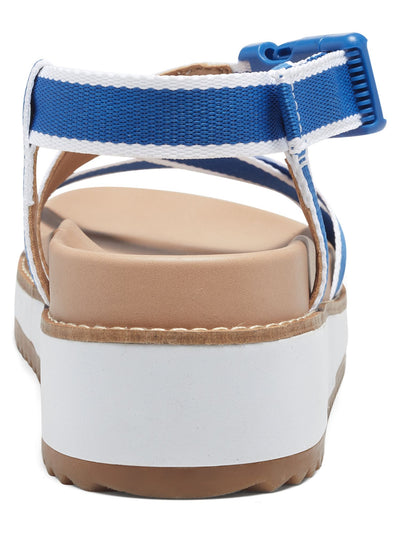 LUCKY BRAND Womens Blue Sporty Crisscross Ankle Strap 1" Platform Adjustable Strap Cushioned Imbae Round Toe Wedge Buckle Slingback Sandal 10 M