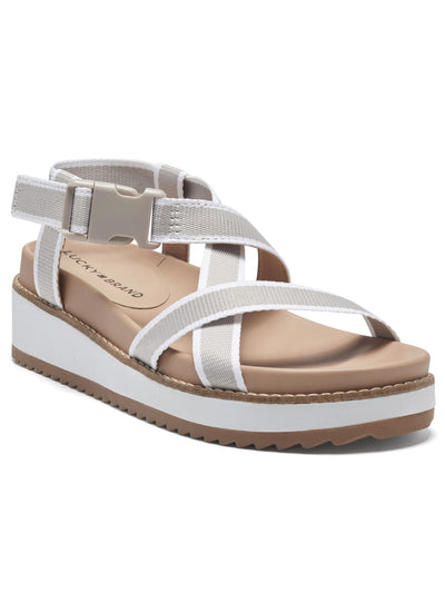 LUCKY BRAND Womens Gray Sporty Crisscross Ankle Strap 1" Platform Adjustable Strap Cushioned Imbae Round Toe Wedge Buckle Slingback Sandal 11 M