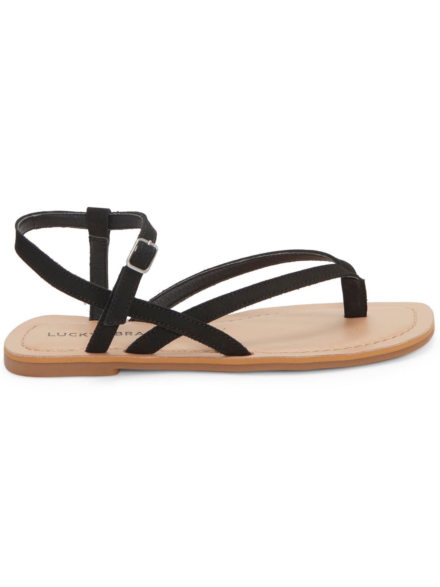 LUCKY BRAND Womens Black Comfort Strappy Bylee Square Toe Buckle Leather Thong Sandals Shoes 5 M