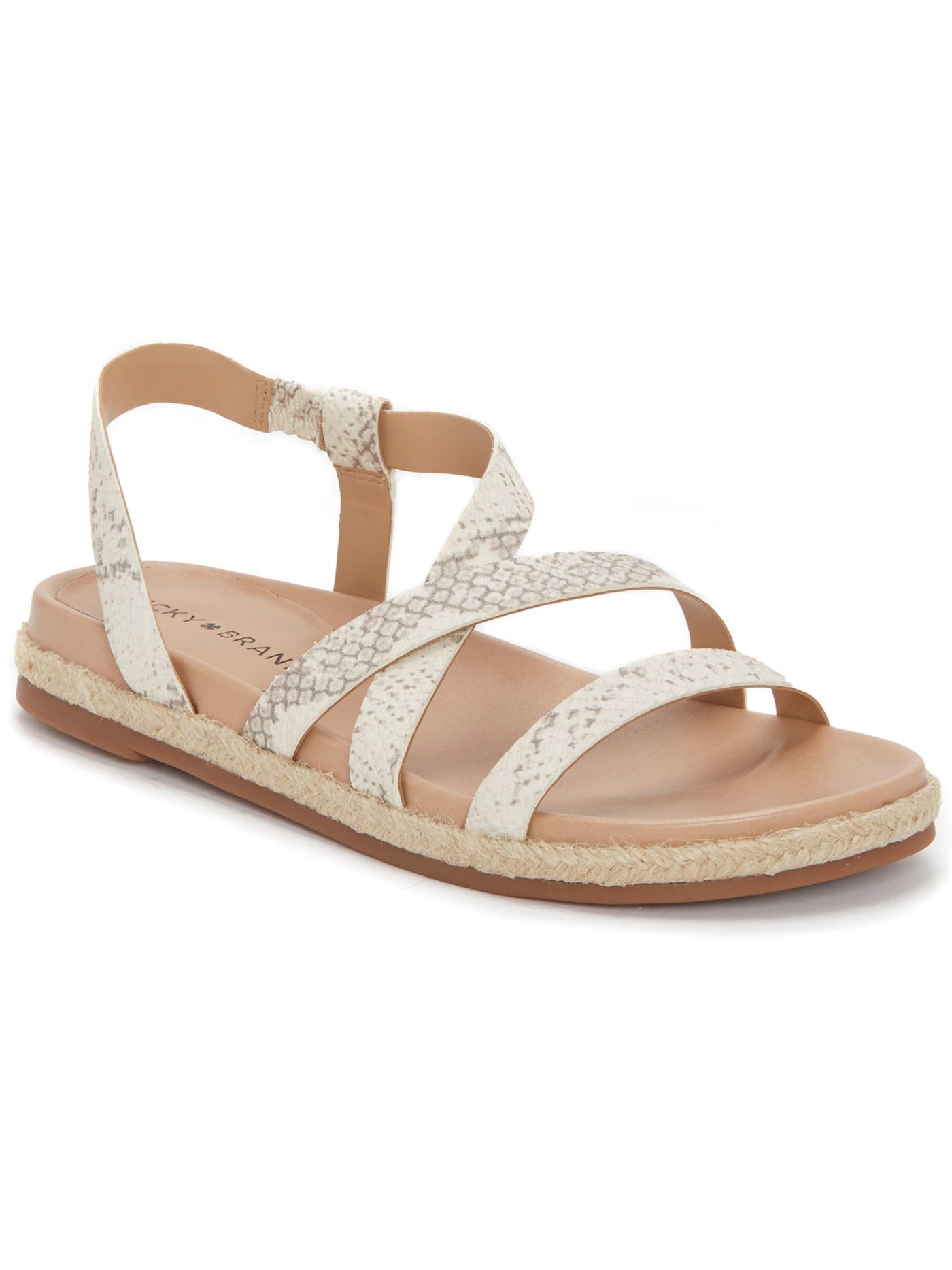 LUCKY BRAND Womens Stucco Beige Snake Embossed Asymmetrical Strappy Darli Round Toe Wedge Slip On Leather Slingback Sandal 5.5 M