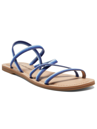 LUCKY BRAND Womens Blue Strappy Padded Stretch Cushioned Bizell Square Toe Slip On Sandals Shoes 5.5 M