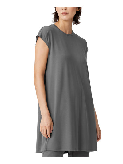 EILEEN FISHER Womens Gray Stretch Cap Sleeve Crew Neck Short Shift Dress M