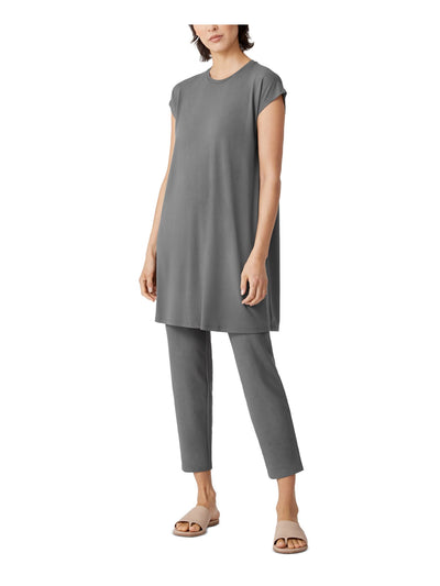 EILEEN FISHER Womens Gray Stretch Cap Sleeve Crew Neck Short Shift Dress M
