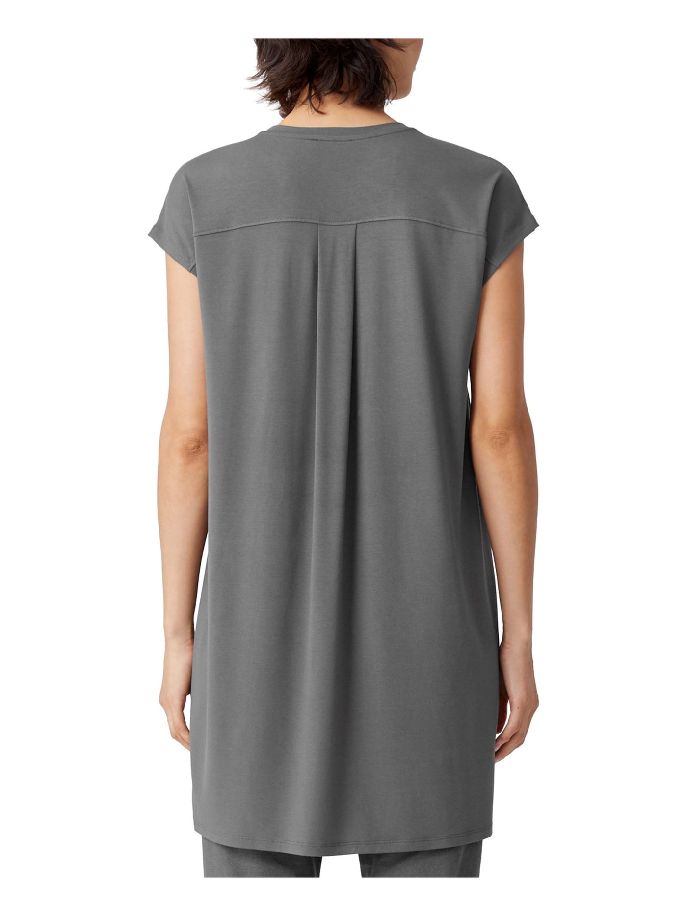 EILEEN FISHER Womens Gray Stretch Cap Sleeve Crew Neck Short Shift Dress M