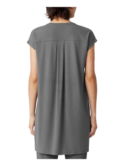 EILEEN FISHER Womens Gray Stretch Cap Sleeve Crew Neck Short Shift Dress M