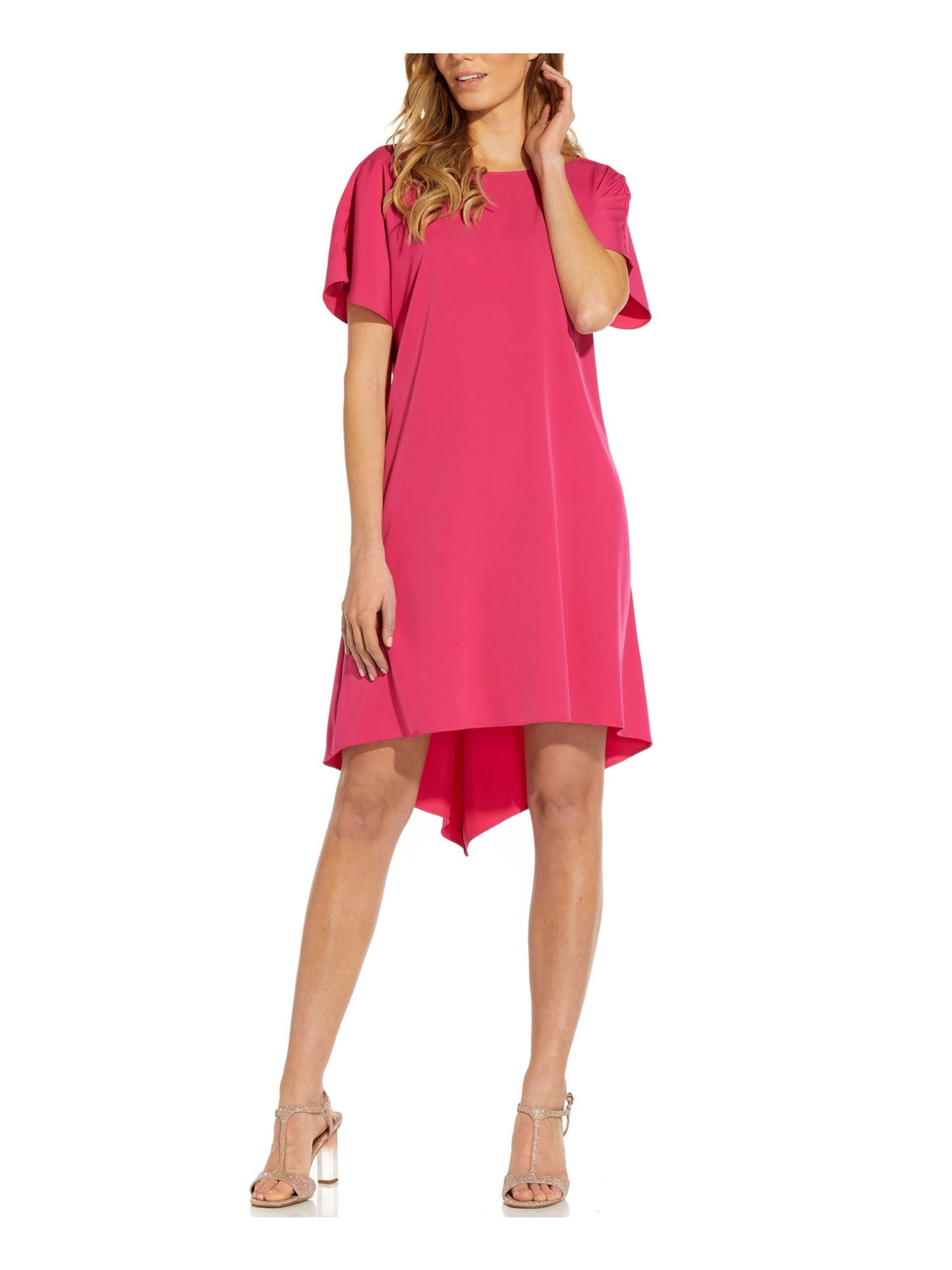 ADRIANNA PAPELL Womens Pink Short Sleeve Boat Neck Below The Knee Evening Hi-Lo Dress 4