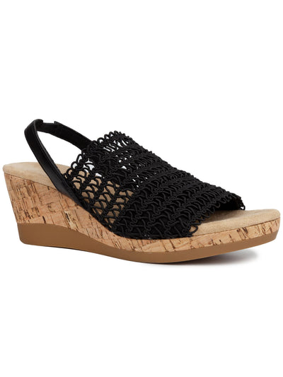 KAREN SCOTT Womens Black Macramé Cork Look Wedge Macramé Vamp Cushioned Meriamm Almond Toe Wedge Slip On Slingback Sandal 5 M