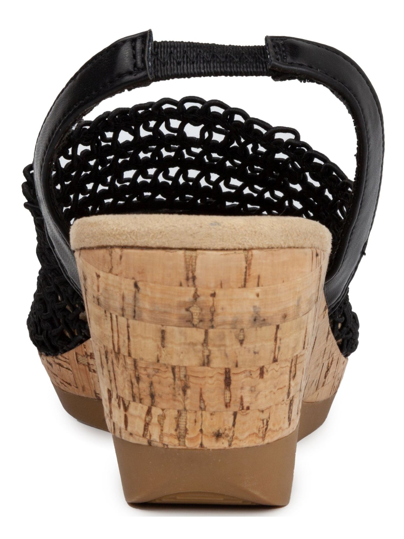 KAREN SCOTT Womens Black Macramé Cork Look Cushioned Meriamm Almond Toe Wedge Slip On Slingback Sandal 11 M