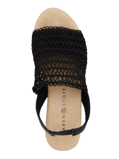 KAREN SCOTT Womens Black Macramé Cork Look Cushioned Meriamm Almond Toe Wedge Slip On Slingback Sandal 11 M