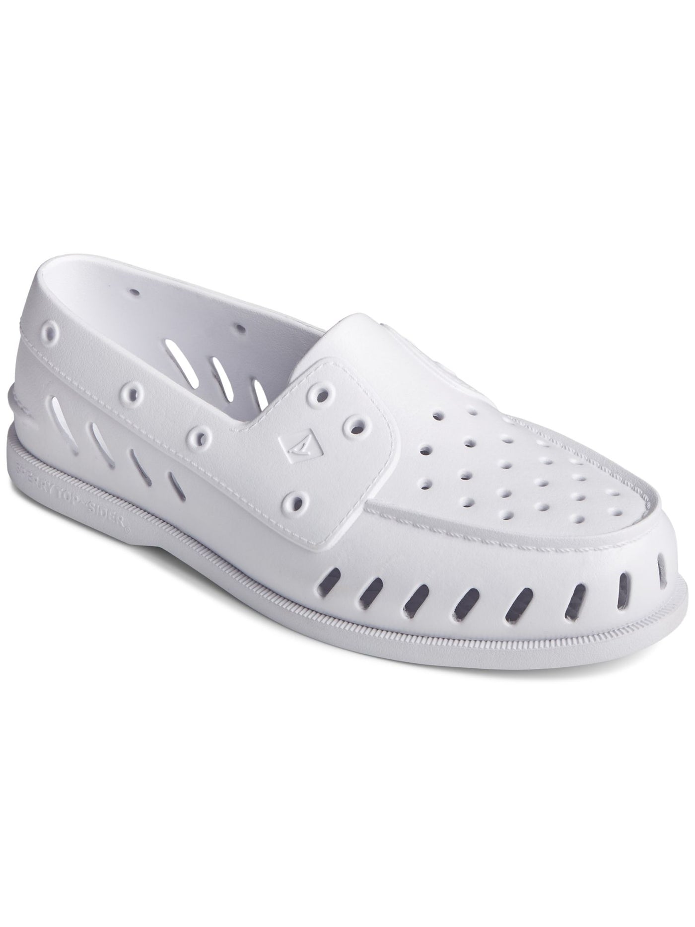SPERRY Womens White Lightweight Cushioned Slip Resistant Portholes Cut Out Waterproof Authentic Round Toe Slip On Boat Shoes 6 M