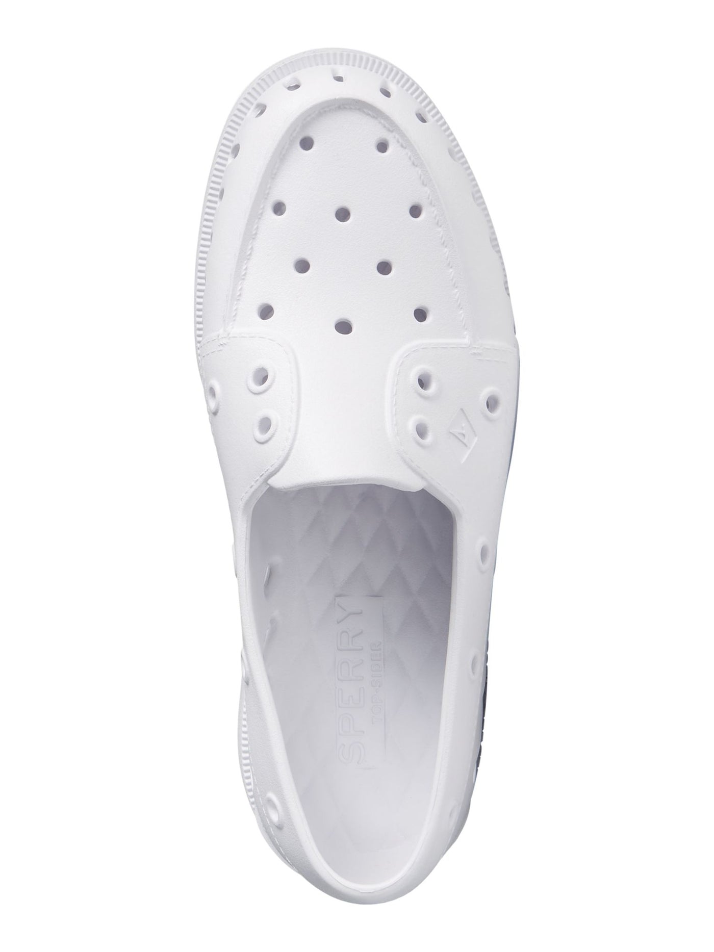 SPERRY Womens White Lightweight Cushioned Slip Resistant Portholes Cut Out Waterproof Authentic Round Toe Slip On Boat Shoes 6 M